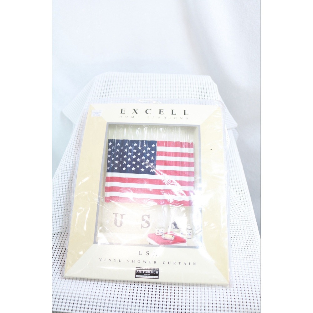 Ex-Cell Home Fashions USA Flag Vinyl Shower Curtain 70x72 New Sealed